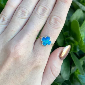 Clover Inspired Opal Ring with Diamond Halo