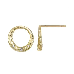 Crescent Moon Circle Stud Earrings