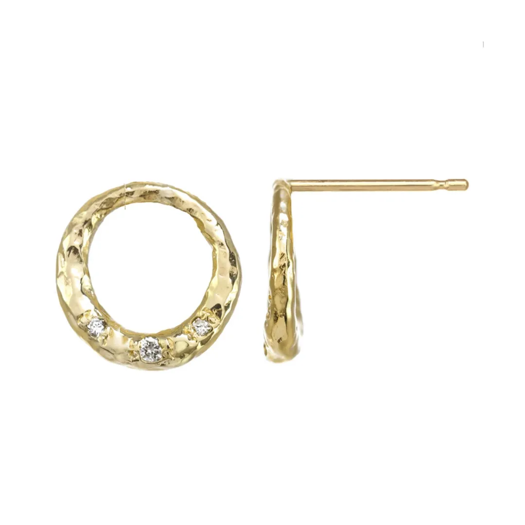 Crescent Moon Circle Stud Earrings