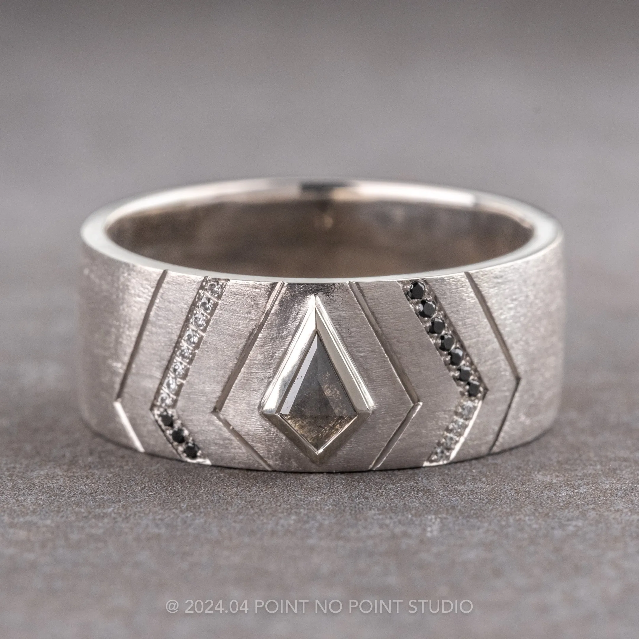 Custom Black and White Kite Diamond Men's Ring