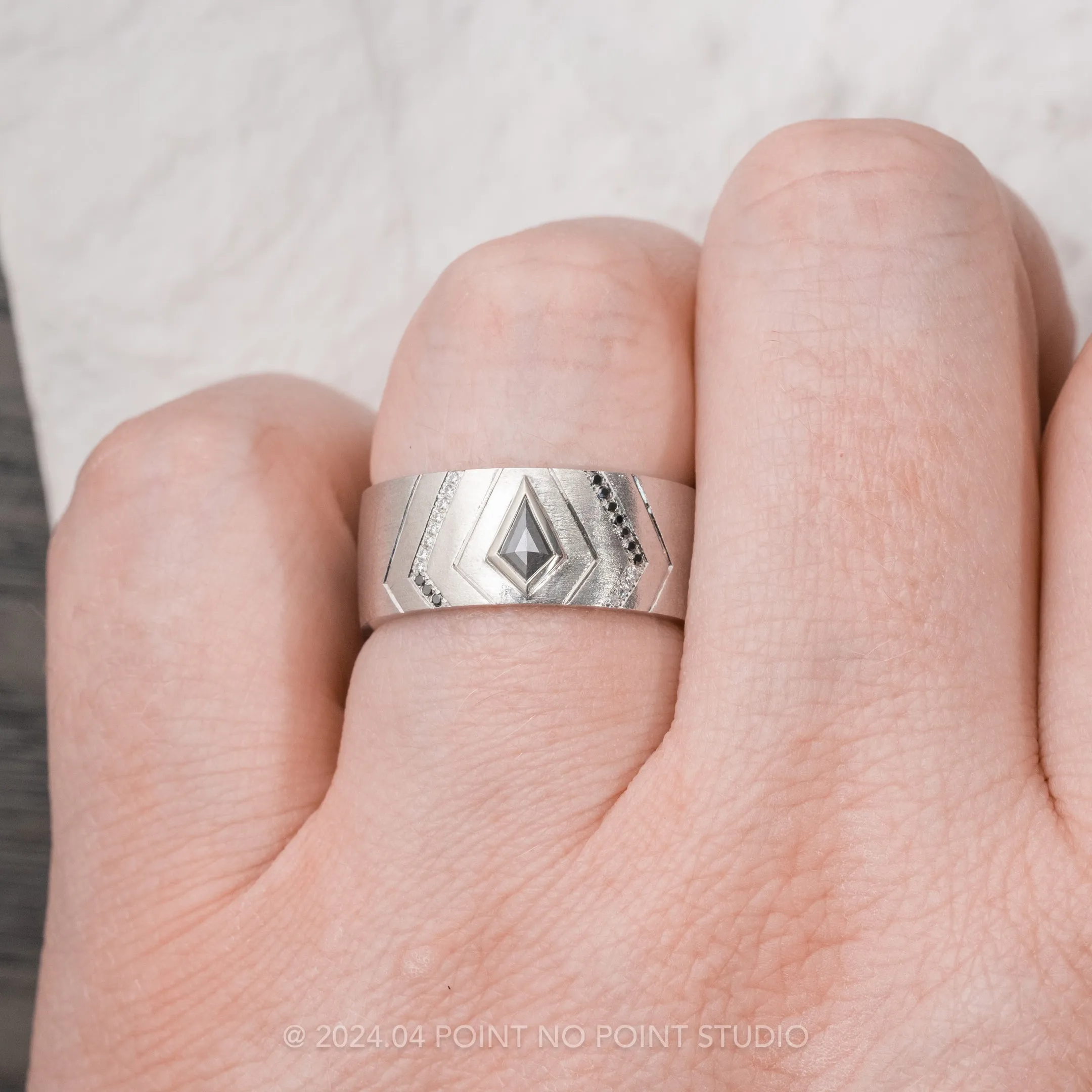 Custom Black and White Kite Diamond Men's Ring