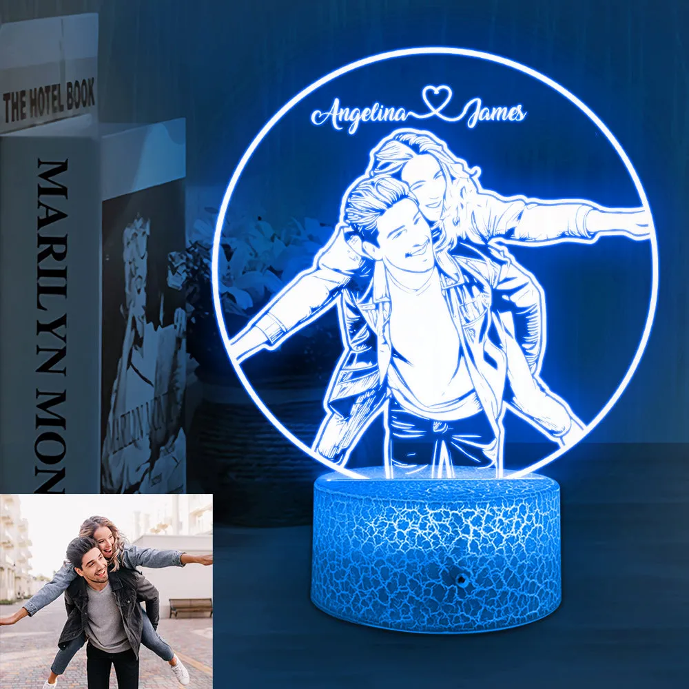 Custom Photo Night Light, 3D Couple Photo Lamp, Personalized Couple Photo 3D Led Night Light, Valentine’s Day Gift, Couple Desk Lamp, Anniversary Gift For Him/Her