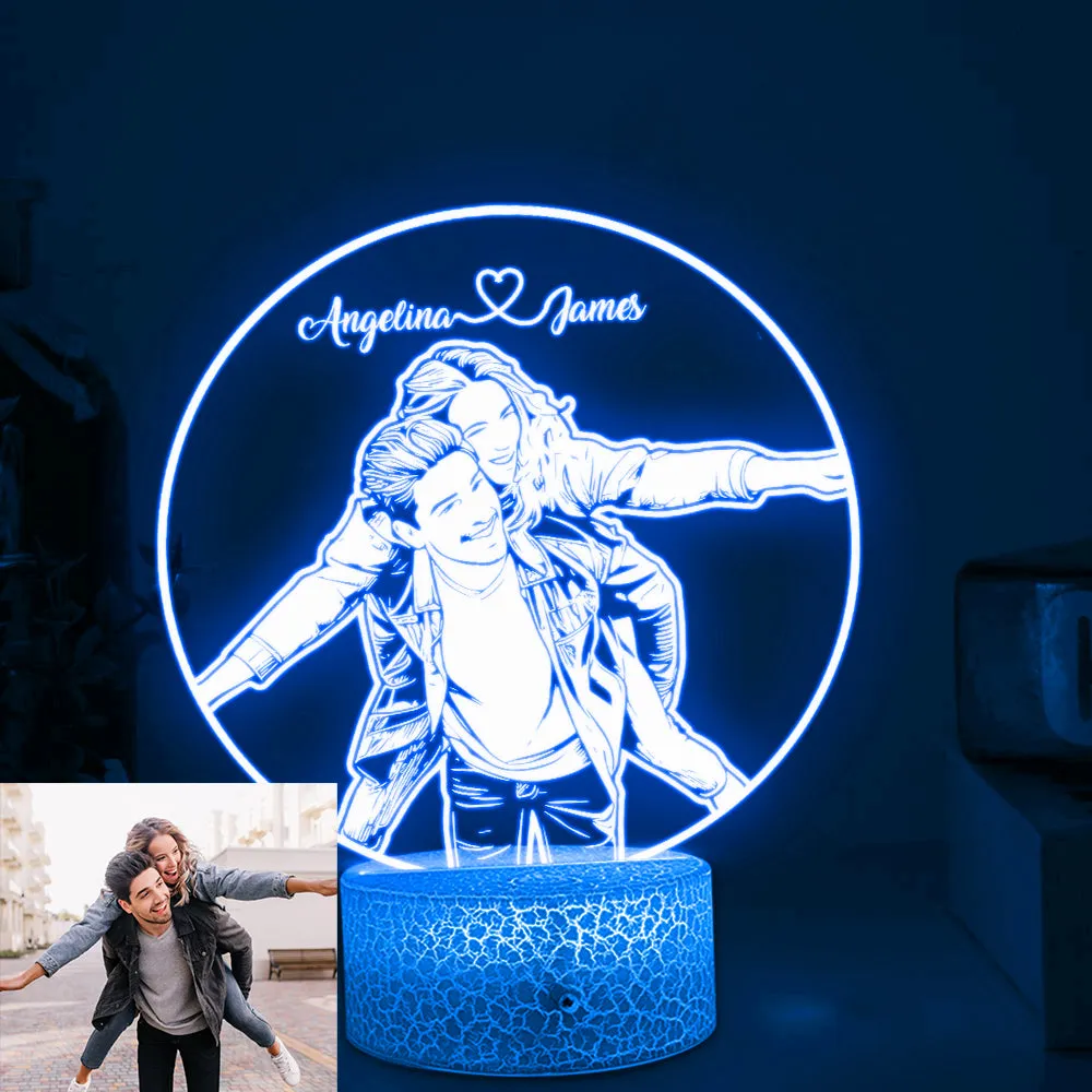 Custom Photo Night Light, 3D Couple Photo Lamp, Personalized Couple Photo 3D Led Night Light, Valentine’s Day Gift, Couple Desk Lamp, Anniversary Gift For Him/Her