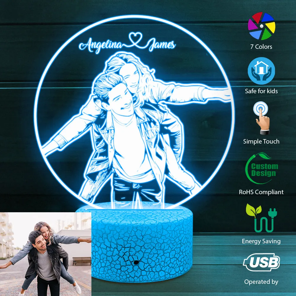 Custom Photo Night Light, 3D Couple Photo Lamp, Personalized Couple Photo 3D Led Night Light, Valentine’s Day Gift, Couple Desk Lamp, Anniversary Gift For Him/Her