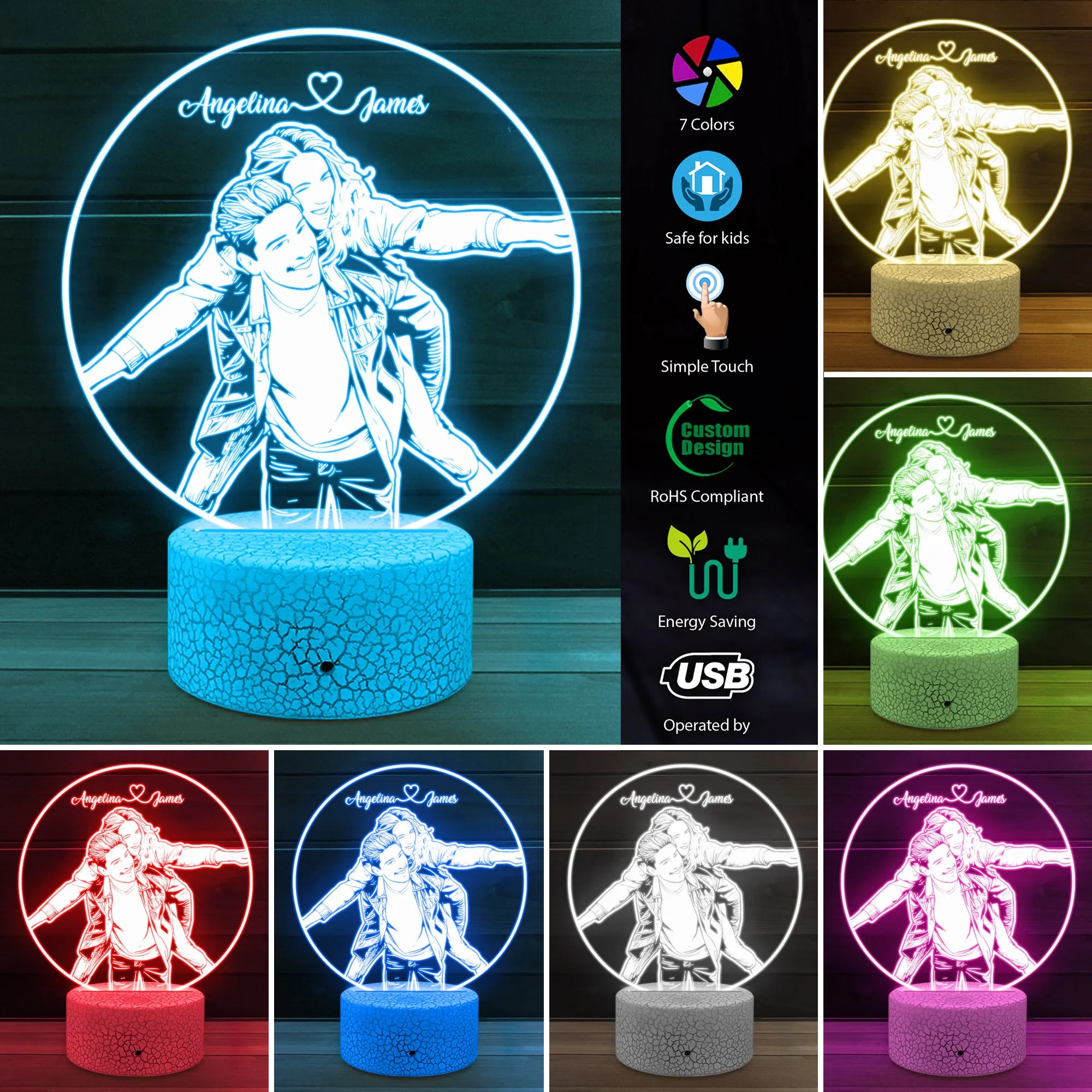 Custom Photo Night Light, 3D Couple Photo Lamp, Personalized Couple Photo 3D Led Night Light, Valentine’s Day Gift, Couple Desk Lamp, Anniversary Gift For Him/Her