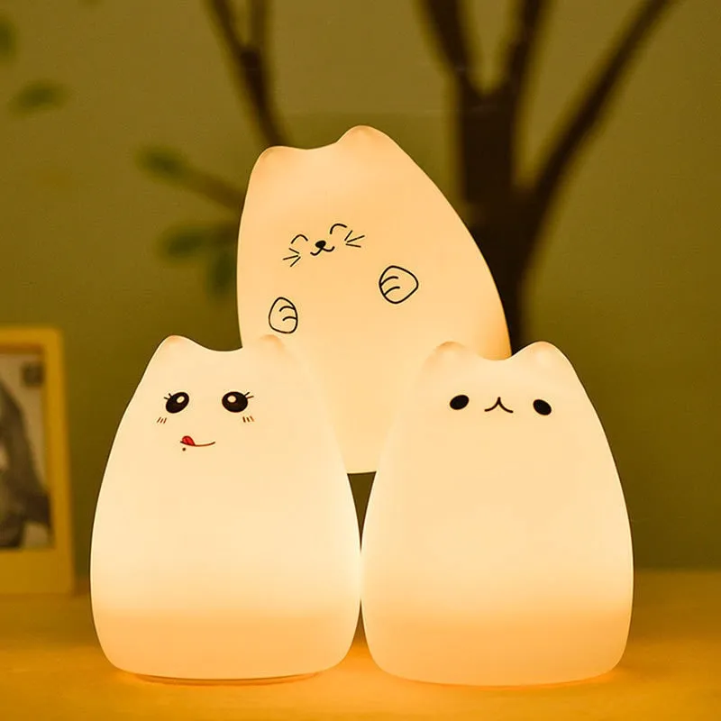 Cute Cat Silicone LED Night Light Sensor Lamp