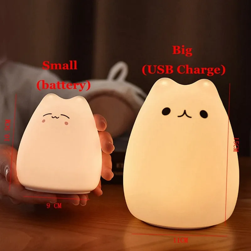 Cute Cat Silicone LED Night Light Sensor Lamp