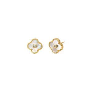 CZ Bezel Colored Stone Clover Stud Earring