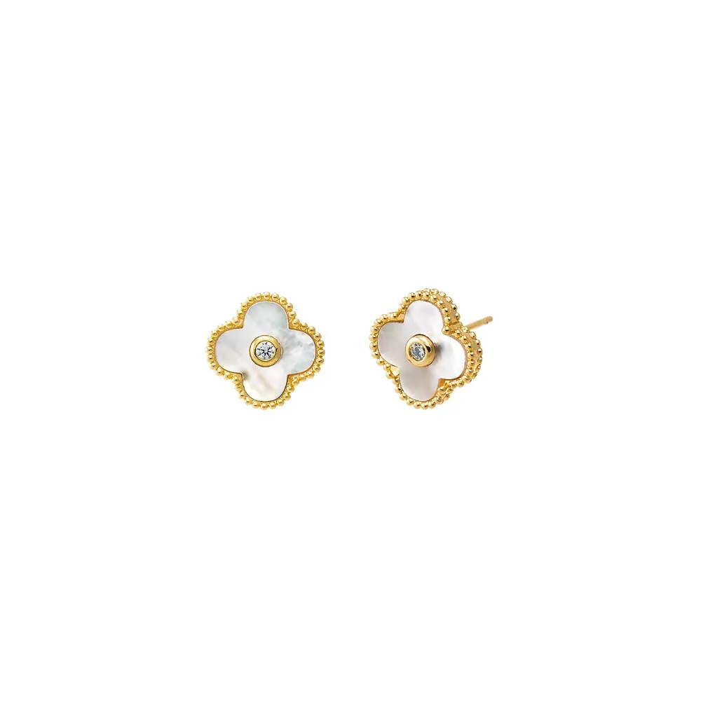 CZ Bezel Colored Stone Clover Stud Earring