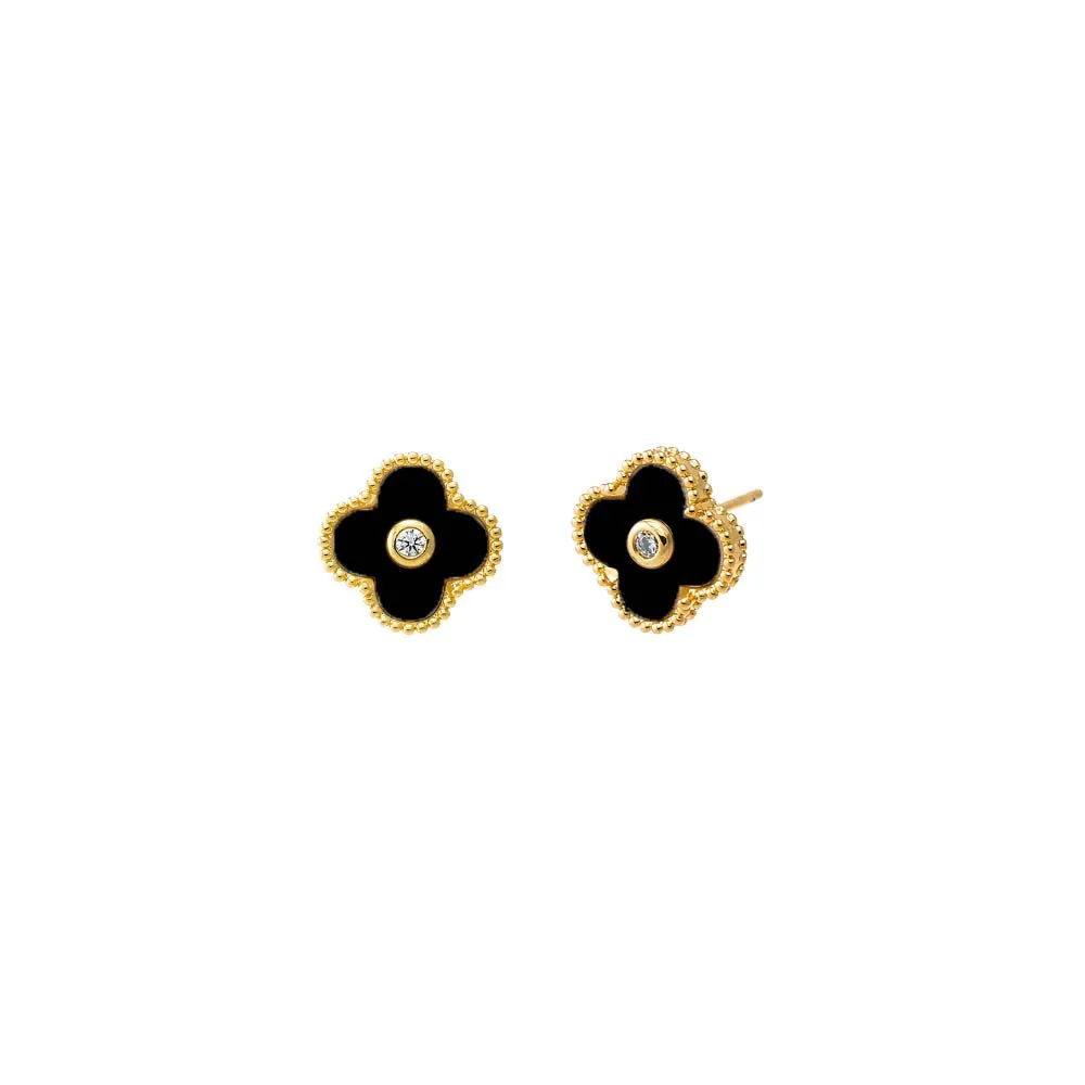CZ Bezel Colored Stone Clover Stud Earring