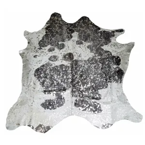 Designer Acid Washed Hide Rug - Silver on Black and White