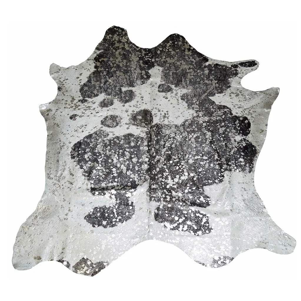 Designer Acid Washed Hide Rug - Silver on Black and White