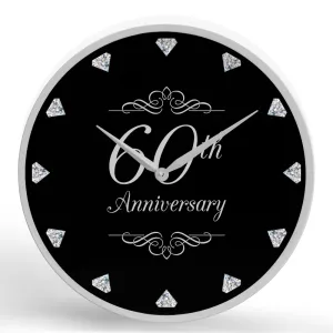Diamond 60th Anniversary <br>Round Framed Wall Clock 11.75"