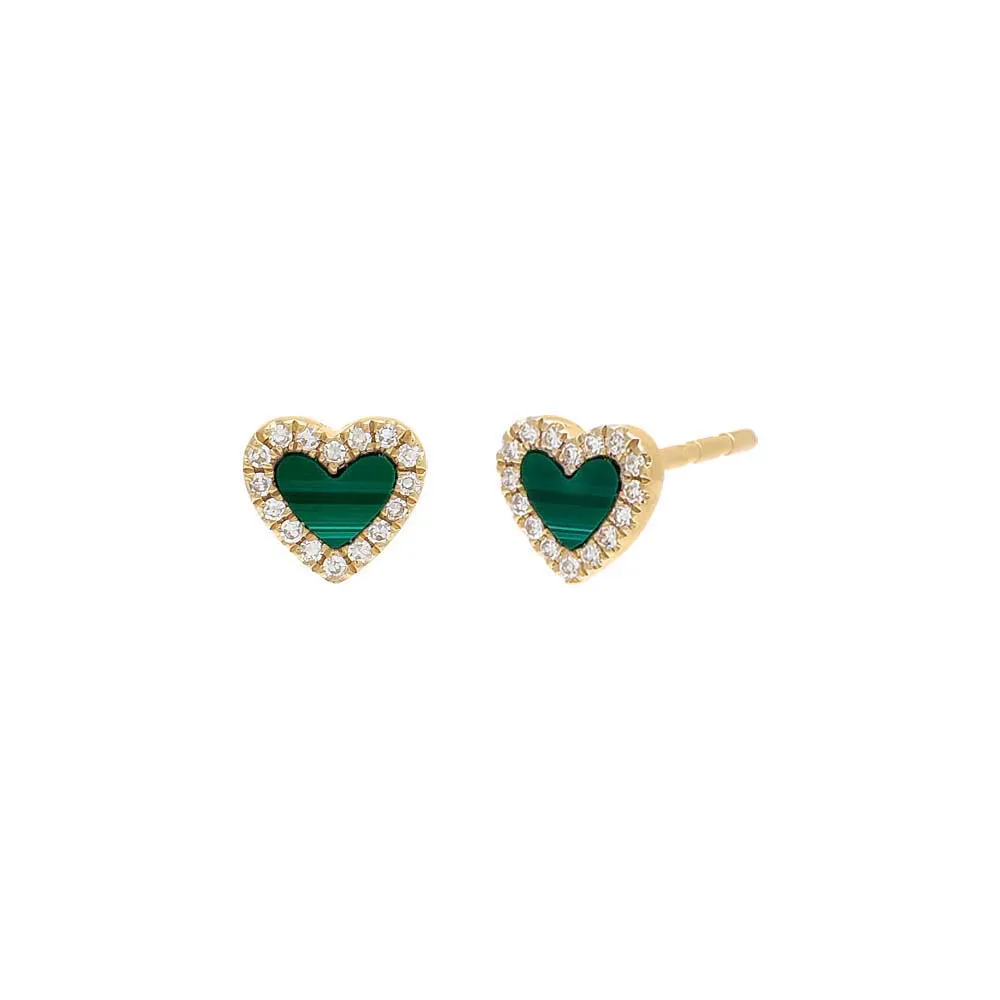 Diamond Colored Stone Heart Stud Earring 14K