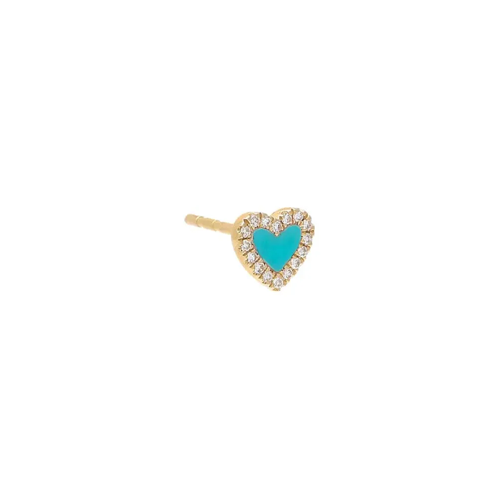 Diamond Colored Stone Heart Stud Earring 14K