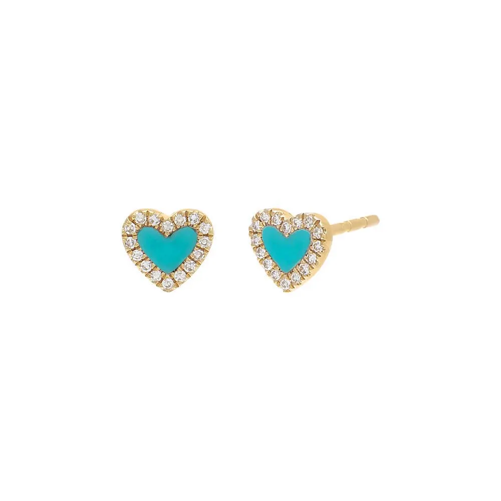 Diamond Colored Stone Heart Stud Earring 14K