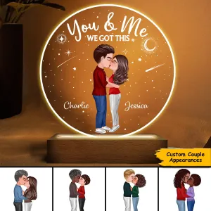 Doll Couple Kissing Personalized Circle Acrylic Plaque With LED Night Light - Valentine‘s Day Gift - Anniversary Gift For Her - Gift For Him