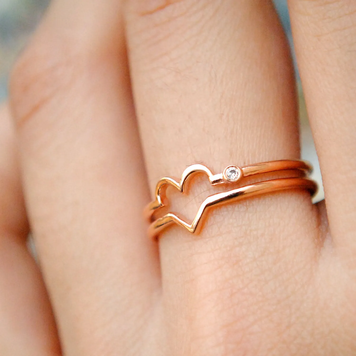 Double Band Love Heart Ring with Diamond