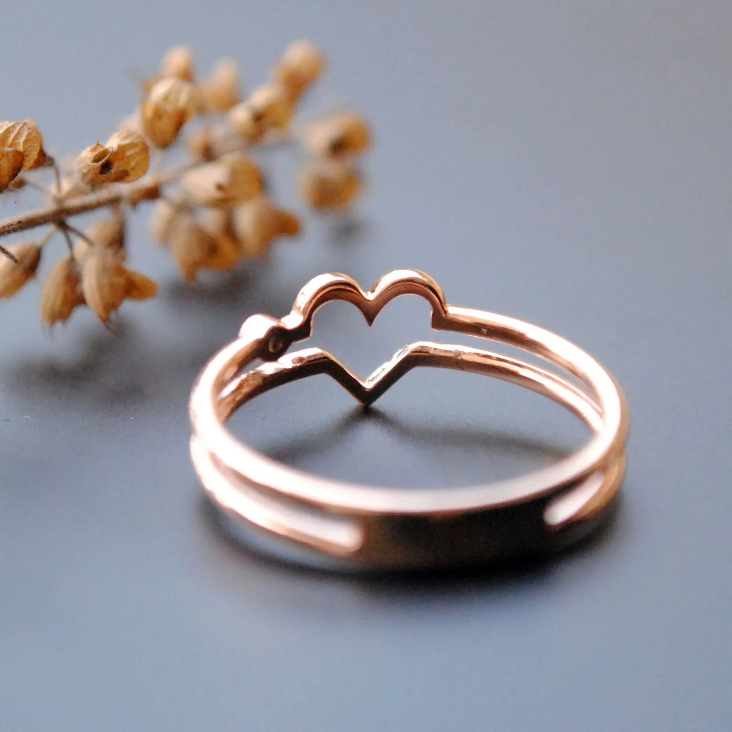 Double Band Love Heart Ring with Diamond