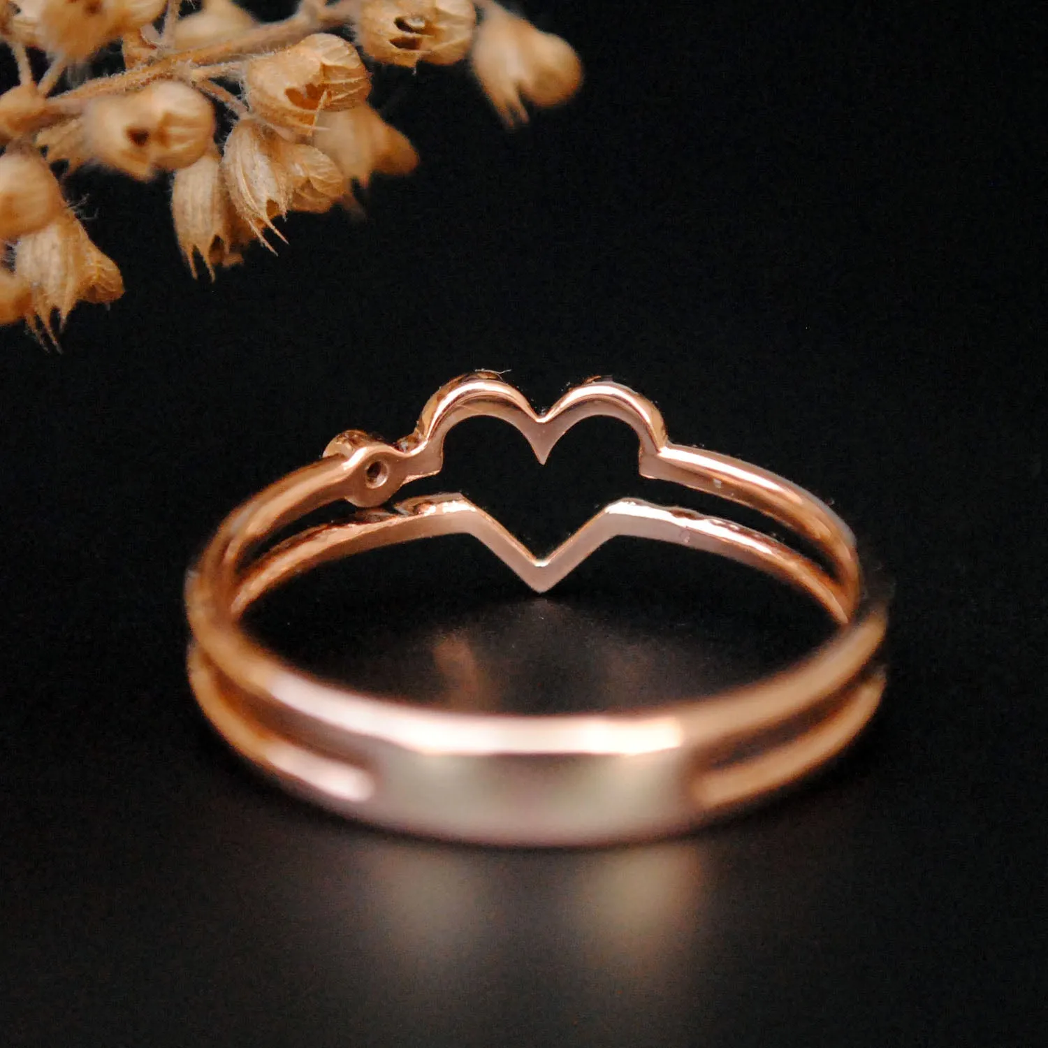 Double Band Love Heart Ring with Diamond