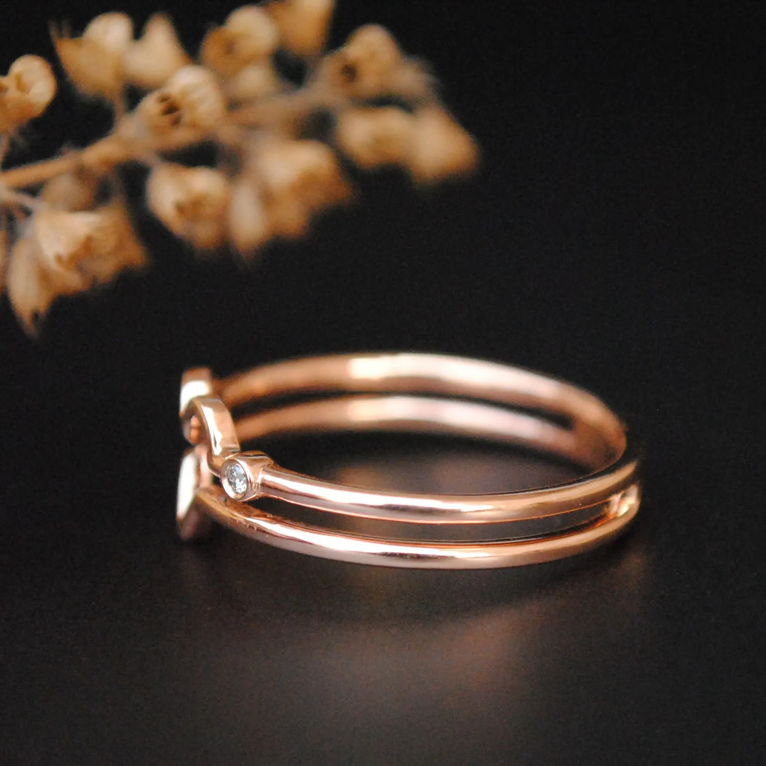 Double Band Love Heart Ring with Diamond