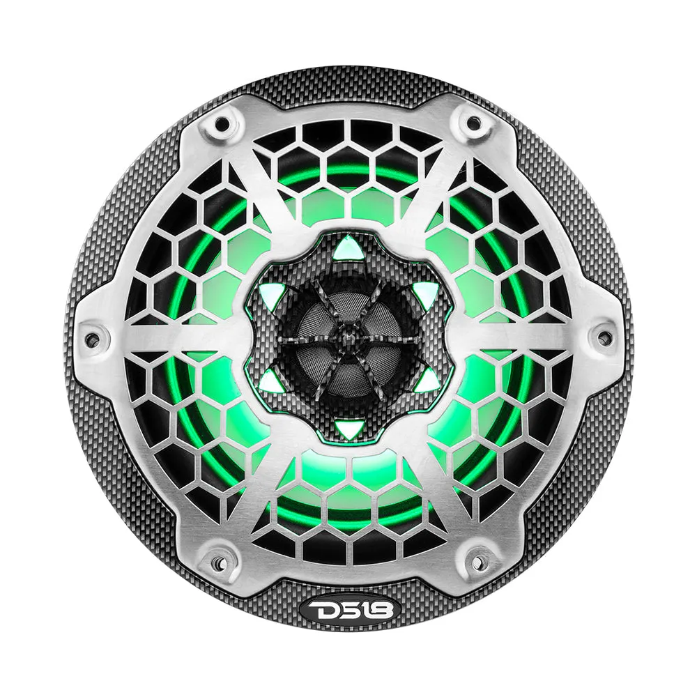DS18 HYDRO 6.5" 2-Way Marine Speakers w/RGB LED Lights 375W - Black Carbon Fiber [CF-65]