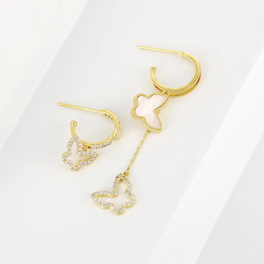 Elegant Design Diamond & Mother Of Pearl Butterfly Earring