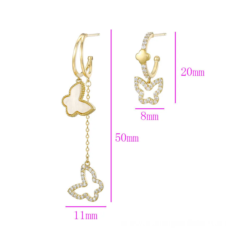 Elegant Design Diamond & Mother Of Pearl Butterfly Earring