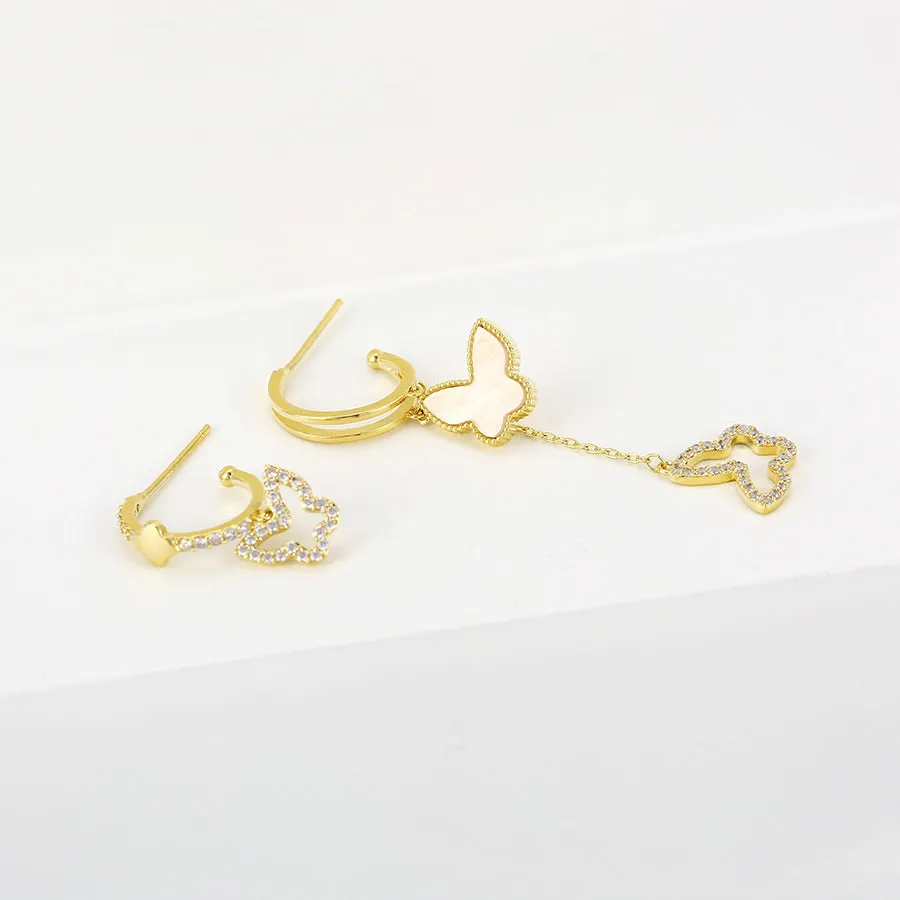 Elegant Design Diamond & Mother Of Pearl Butterfly Earring