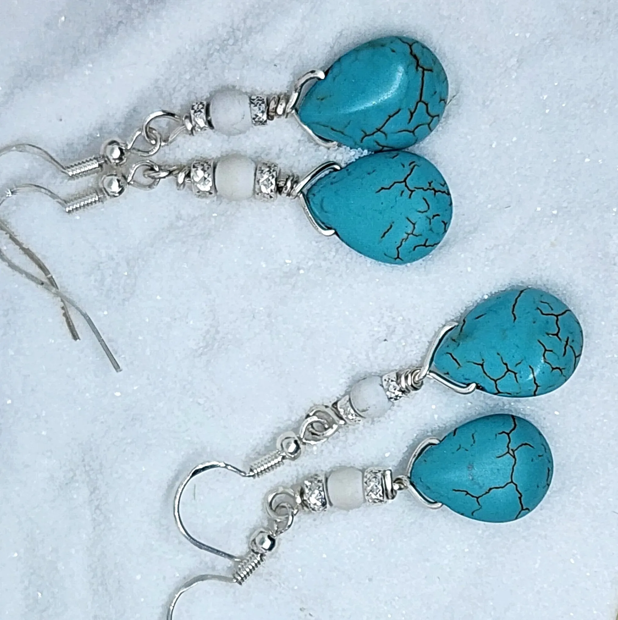 Elegant Teardrop Turquoise Howlite & White Howlite Sterling Silver Earrings - Handmade Earrings