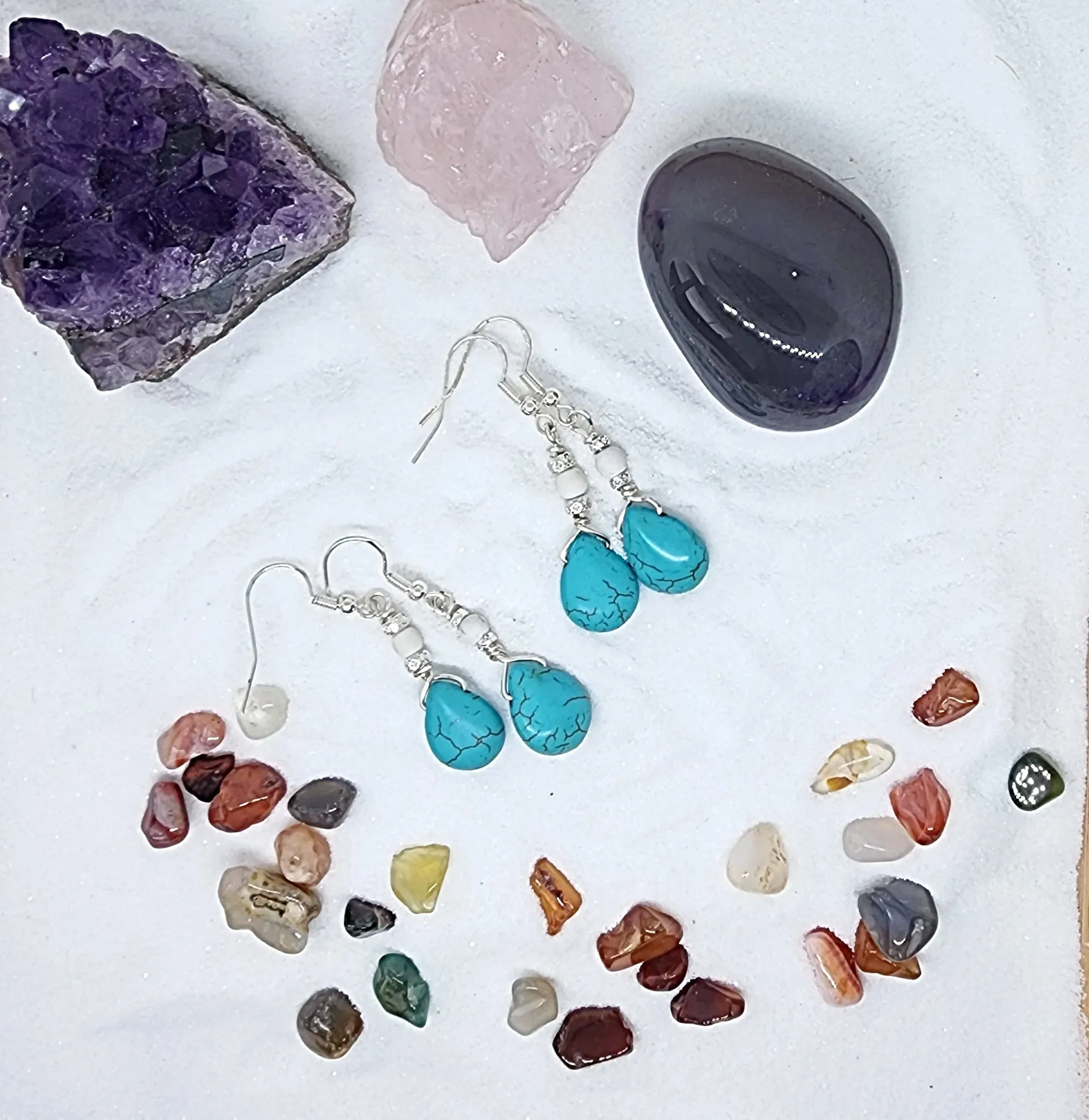 Elegant Teardrop Turquoise Howlite & White Howlite Sterling Silver Earrings - Handmade Earrings