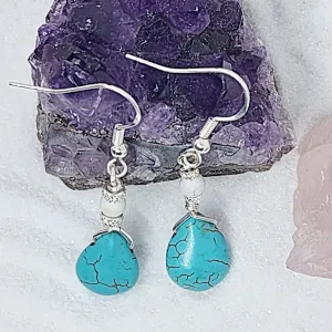 Elegant Teardrop Turquoise Howlite & White Howlite Sterling Silver Earrings - Handmade Earrings
