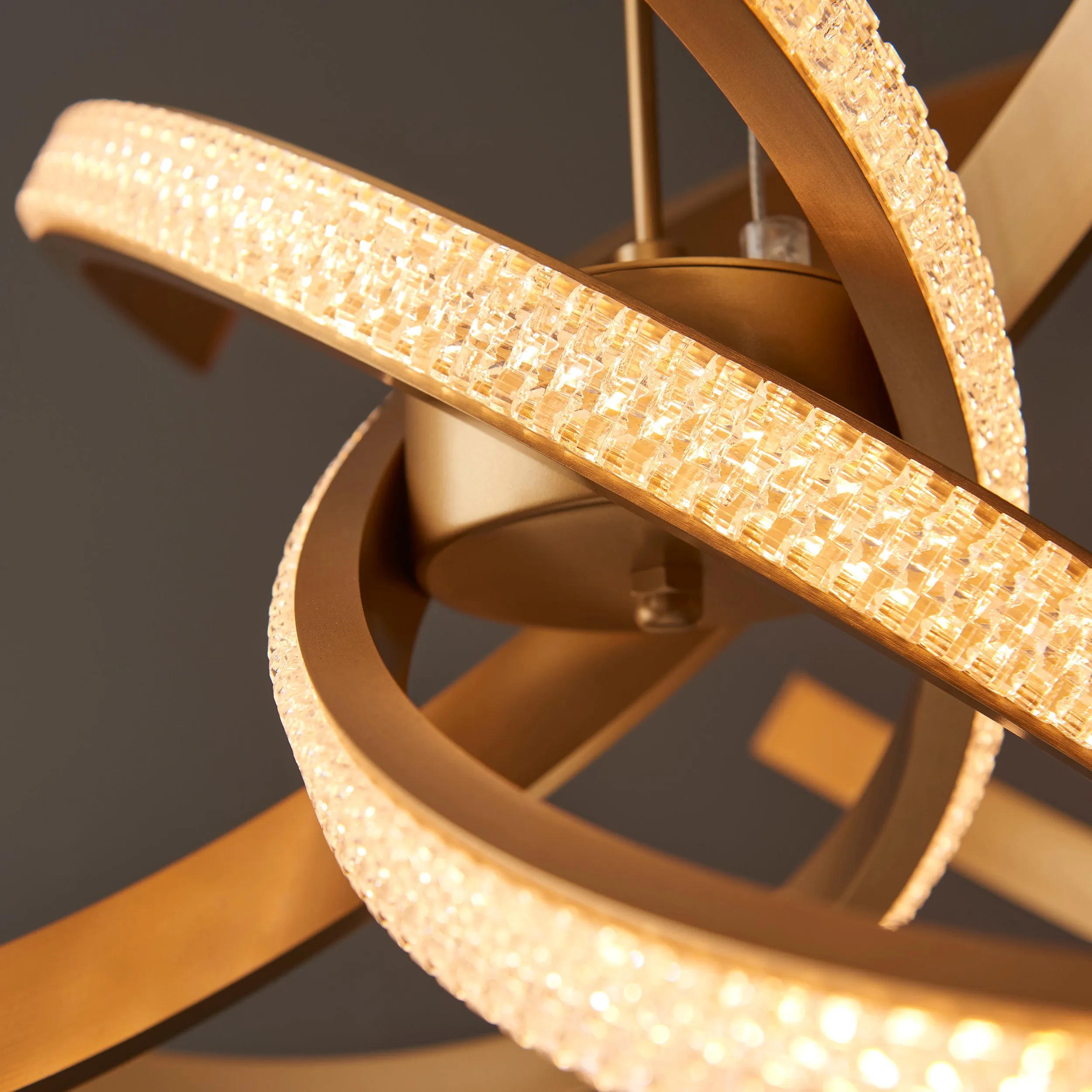 Endon 97614 Lorenzo 4lt Pendant Satin gold paint & clear acrylic 4 x 12W LED tape module (SMD 2835) Warm White
