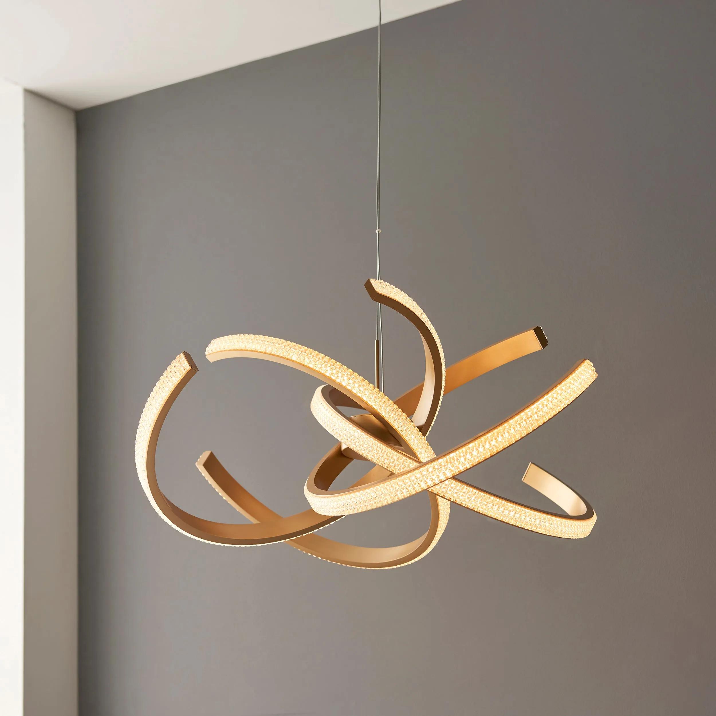 Endon 97614 Lorenzo 4lt Pendant Satin gold paint & clear acrylic 4 x 12W LED tape module (SMD 2835) Warm White