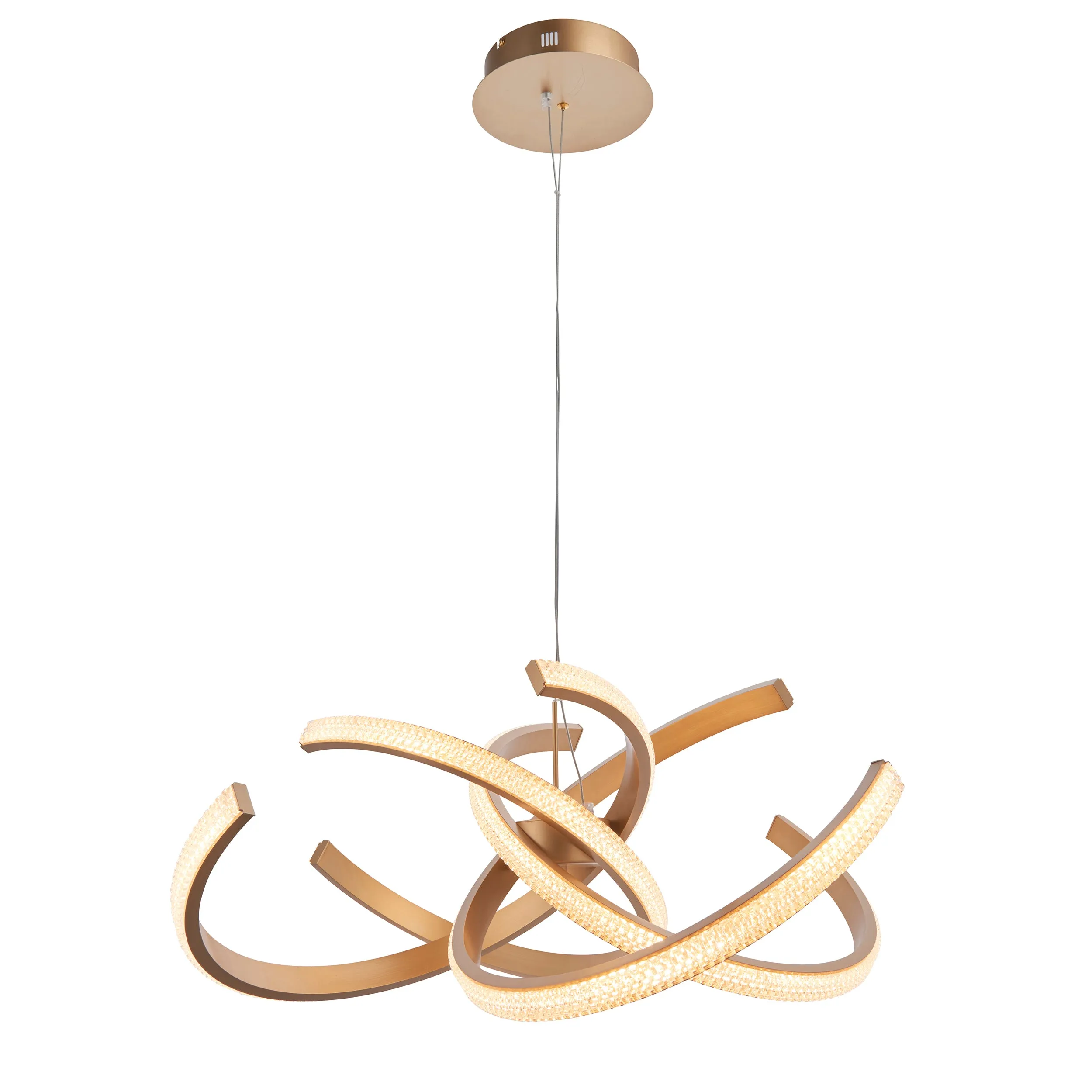 Endon 97614 Lorenzo 4lt Pendant Satin gold paint & clear acrylic 4 x 12W LED tape module (SMD 2835) Warm White