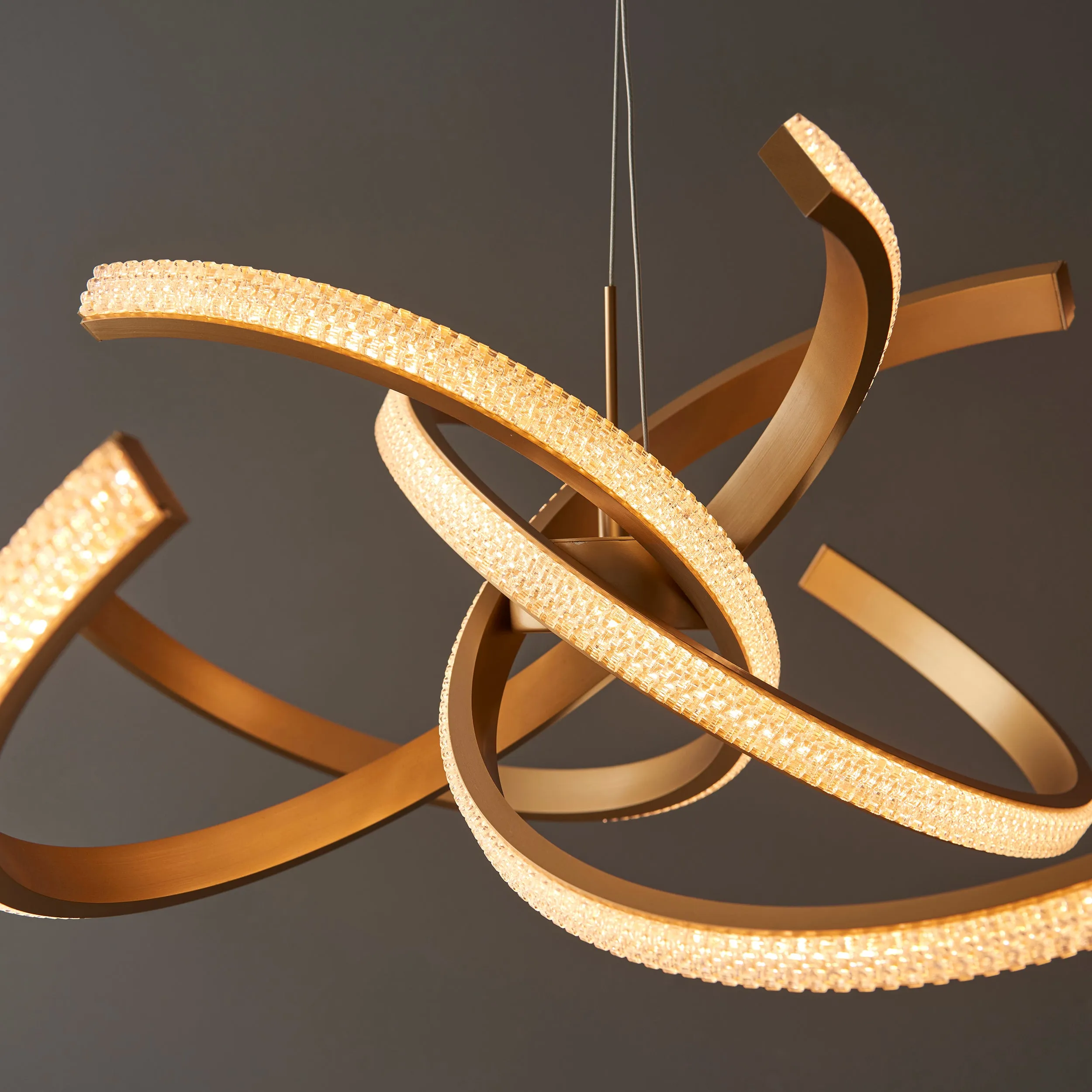 Endon 97614 Lorenzo 4lt Pendant Satin gold paint & clear acrylic 4 x 12W LED tape module (SMD 2835) Warm White