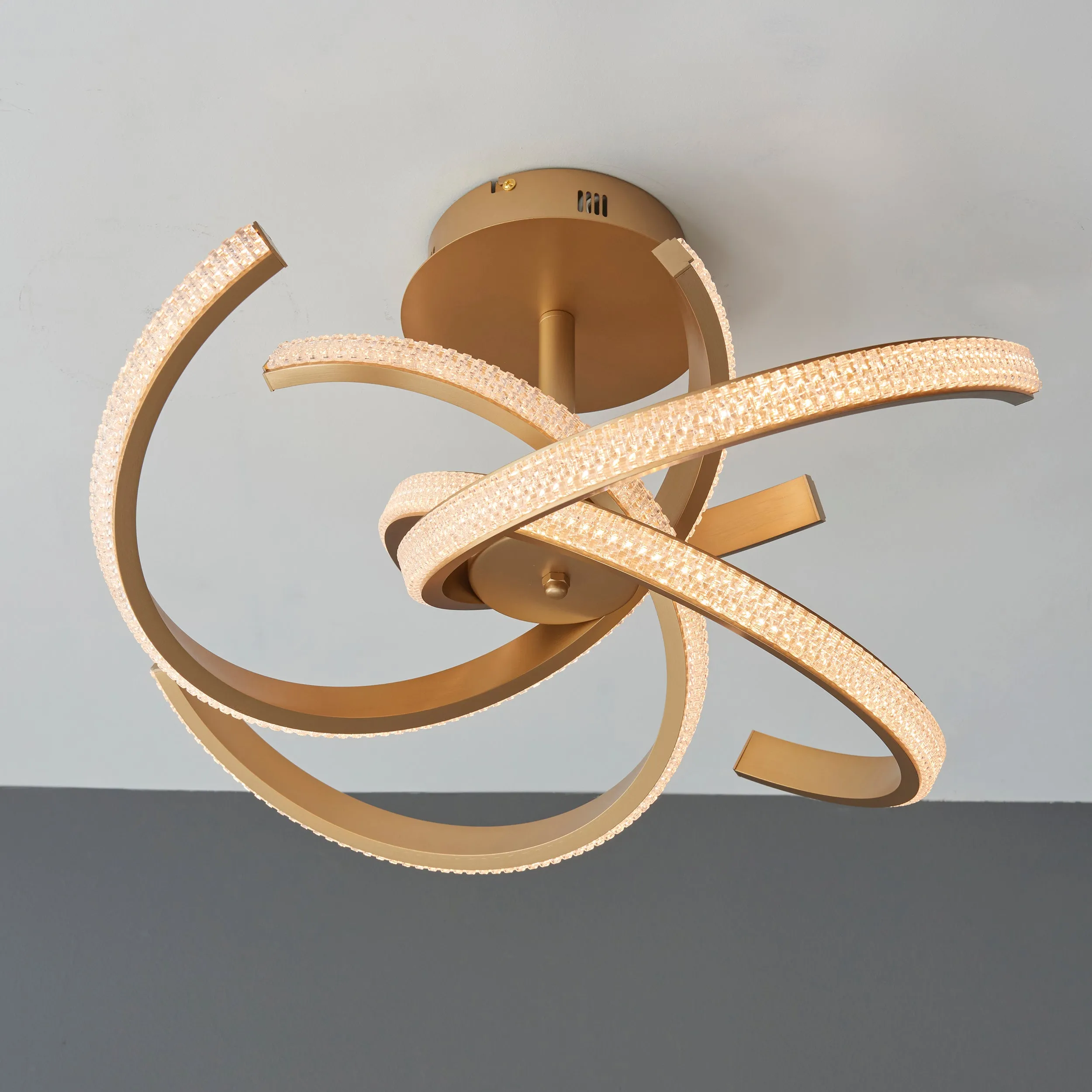 Endon 97617 Lorenzo 4lt Semi flush Satin gold paint & clear acrylic 4 x 10.5W LED tape module (SMD 2835) Warm White