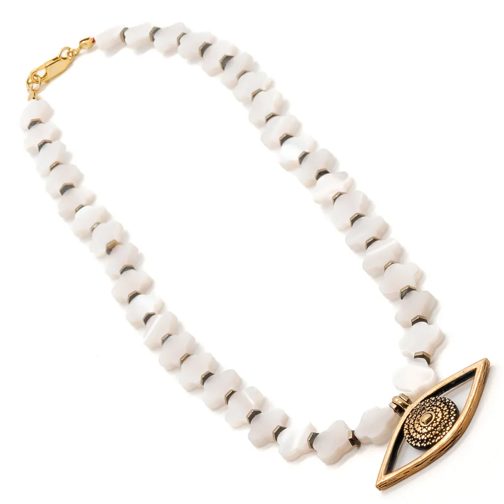 Evil Eye Pendant Pearl Clover Beaded Protection Necklace