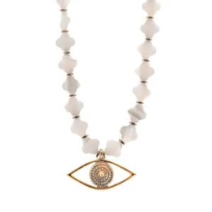 Evil Eye Pendant Pearl Clover Beaded Protection Necklace