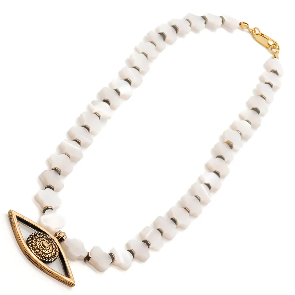 Evil Eye Pendant Pearl Clover Beaded Protection Necklace
