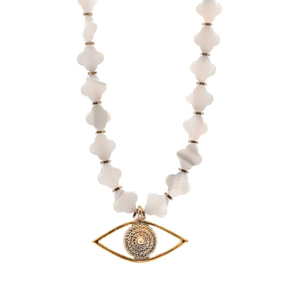 Evil Eye Pendant Pearl Clover Beaded Protection Necklace