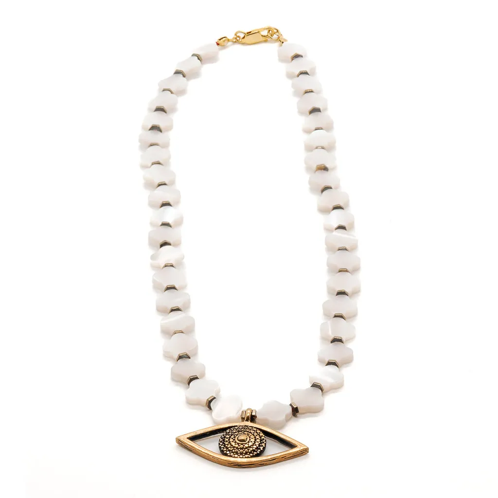 Evil Eye Pendant Pearl Clover Beaded Protection Necklace