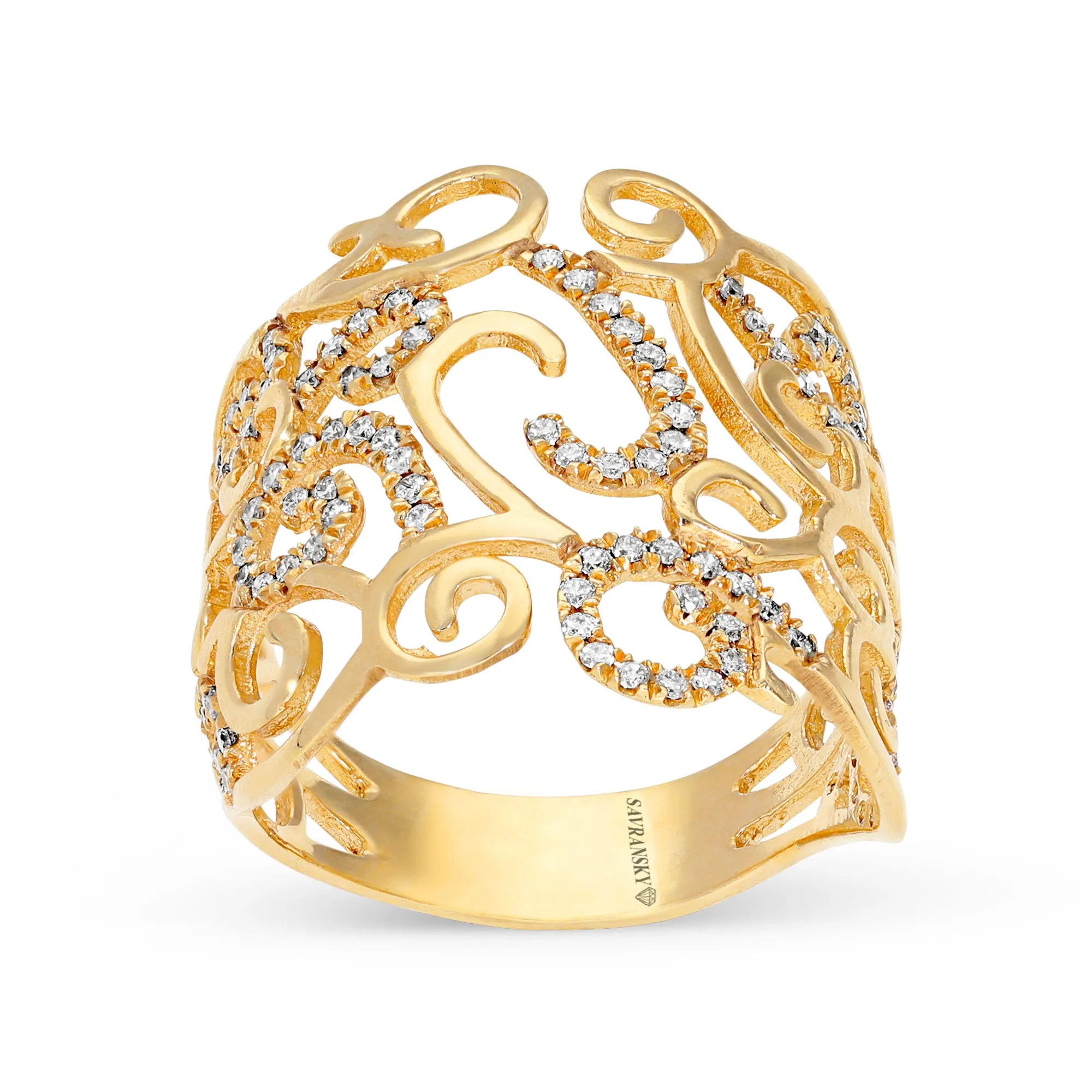 Filigree and Diamond Yellow Gold Ring