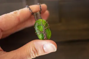 Glittery Light Green Dichroic Fused Glass Pendant with Copper Tree of Life