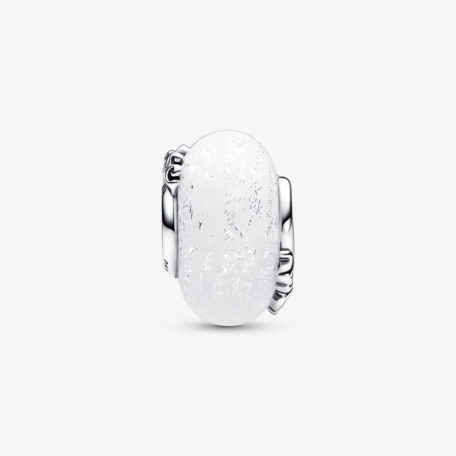 Glittery White Murano Glass Mom & Love Silver Charm