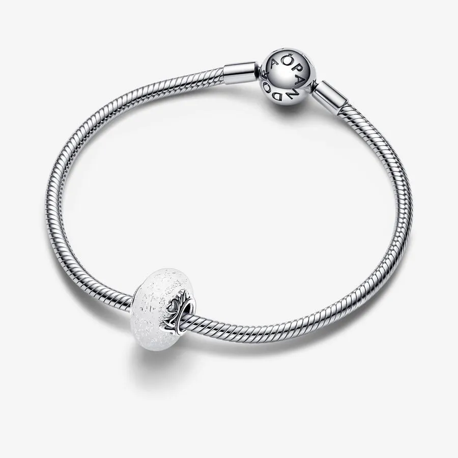 Glittery White Murano Glass Mom & Love Silver Charm