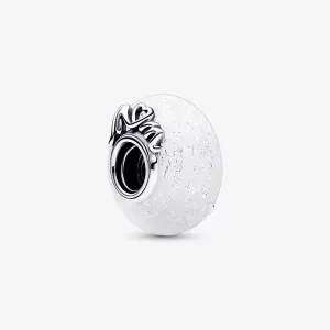 Glittery White Murano Glass Mom & Love Silver Charm