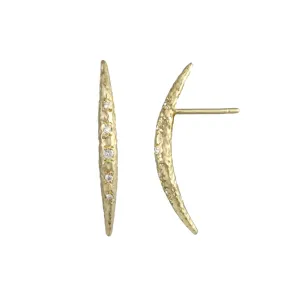 Gold Crescent Moon Studs with Diamonds