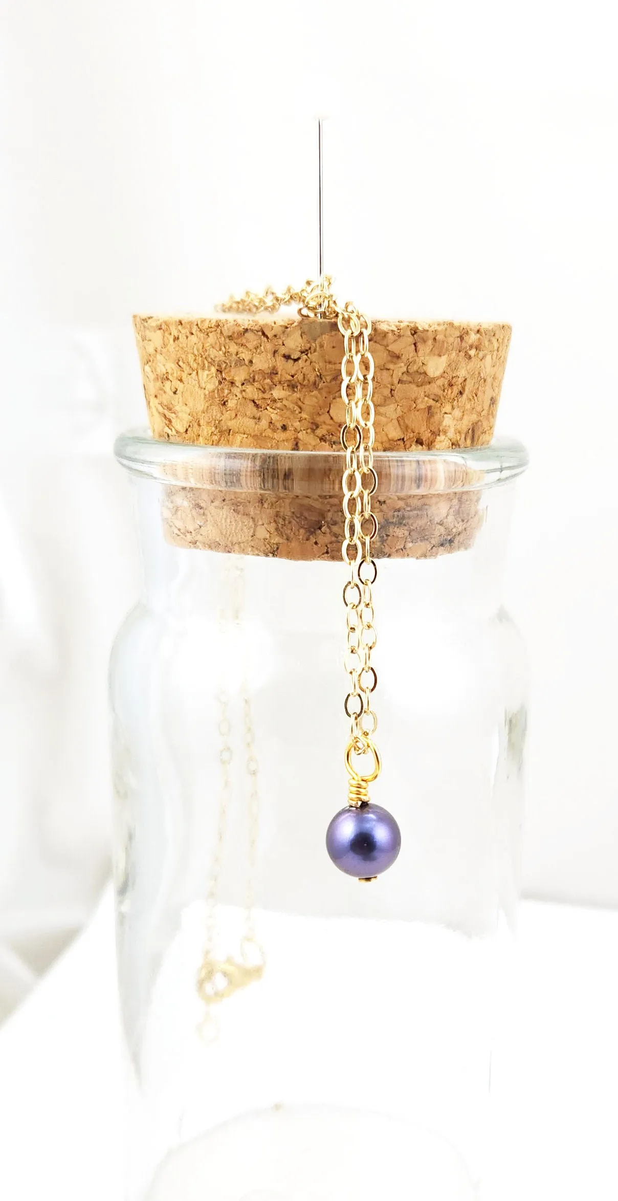 Gold Necklace with Tanzanite Pearl Drop