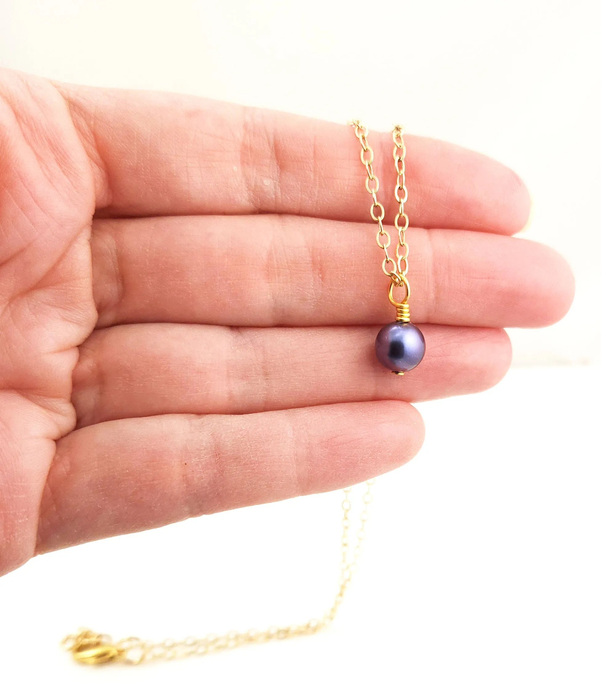 Gold Necklace with Tanzanite Pearl Drop